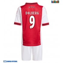 Camisa de Futebol Ajax Kasper Dolberg #9 Equipamento Principal Infantil 2025-26 Manga Curta (+ Calças curtas)
